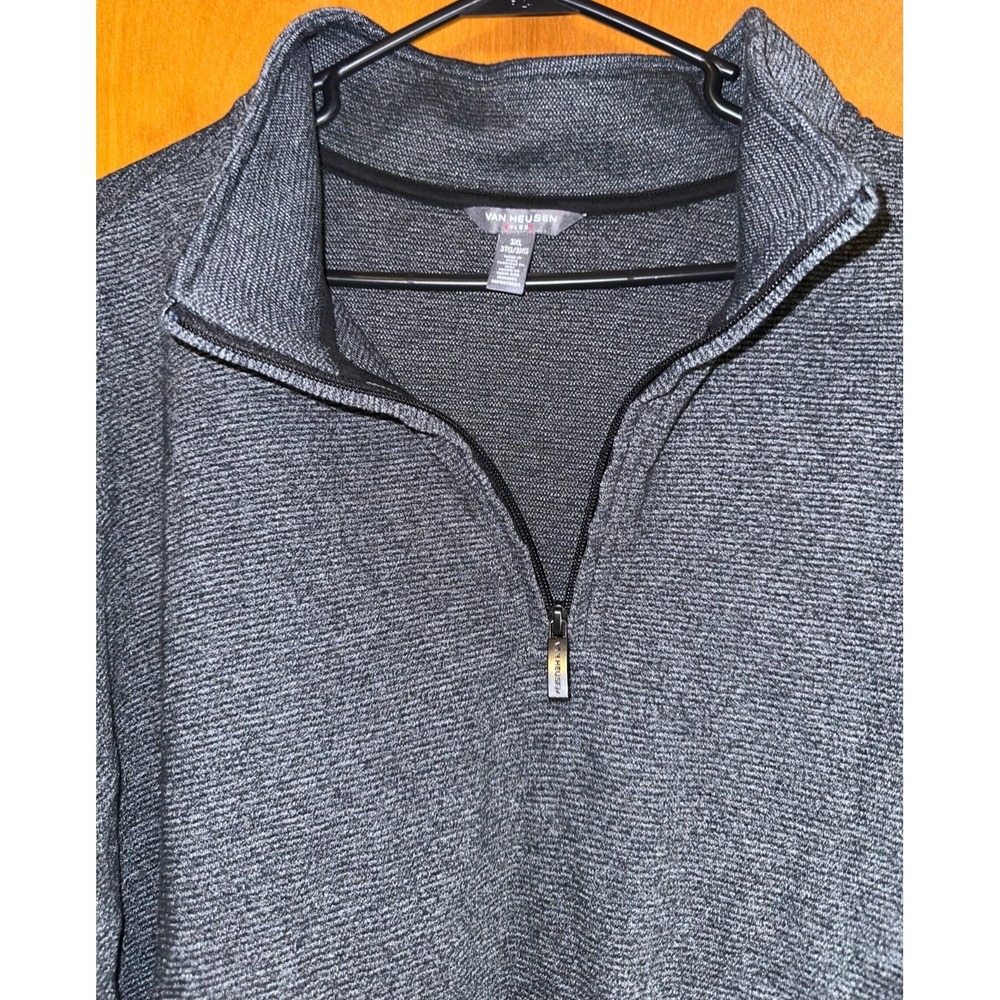 Van Heusen Flex 3XL Mens Heather Charcoal Quarter Zip Pullover Sweater - Picture 2 of 5